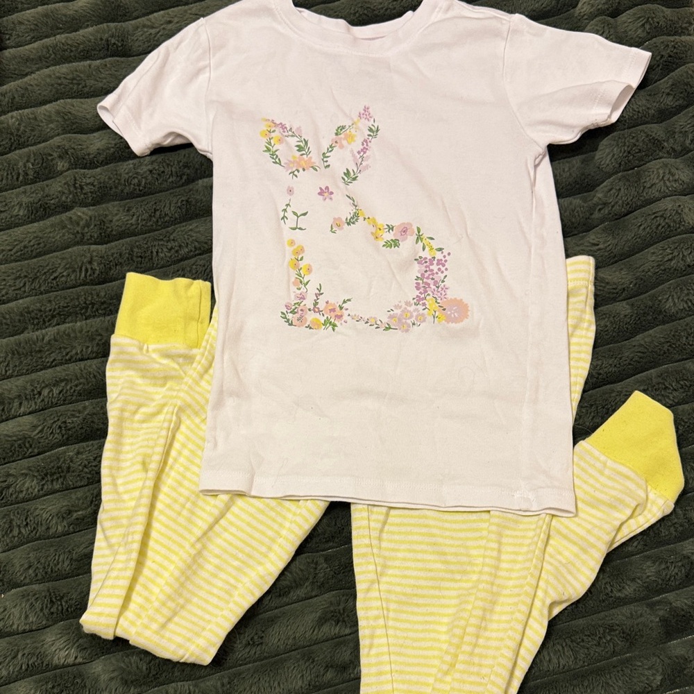 Floral Bunny Kids Pajamas Set - White and Yellow